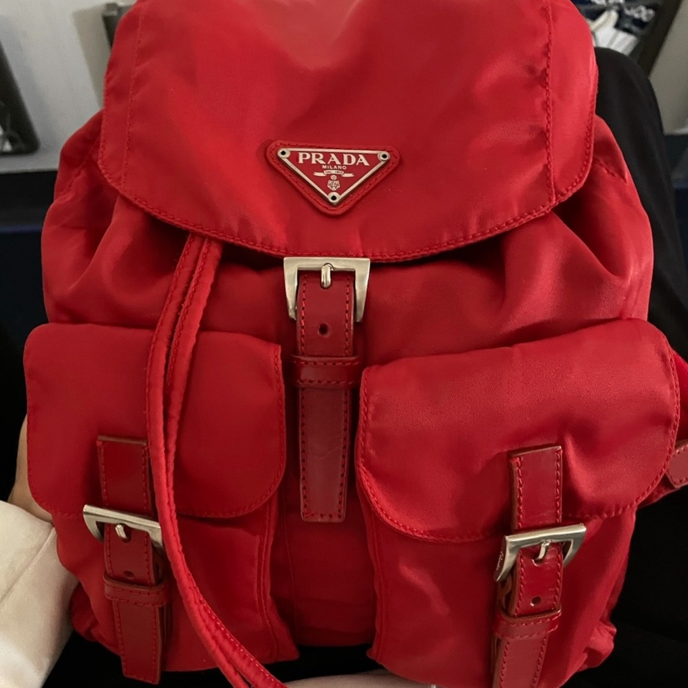 PRADA Nylon Backpack Red 18634704 AUTHENTIC